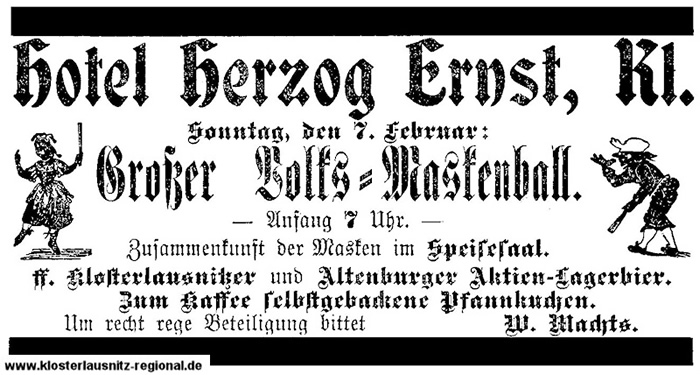 Maskenball am Sonntag, den 07.02.1909 