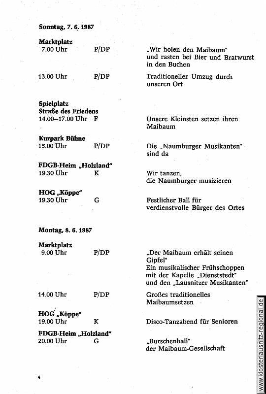 Festprogramm der 850-Jahr-Feier vom 5. bis 14.06.1987