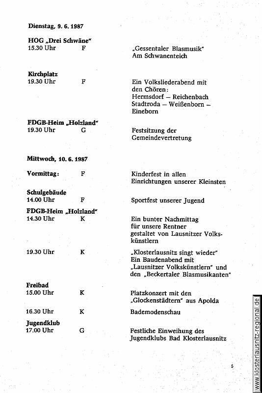 Festprogramm der 850-Jahr-Feier vom 5. bis 14.06.1987