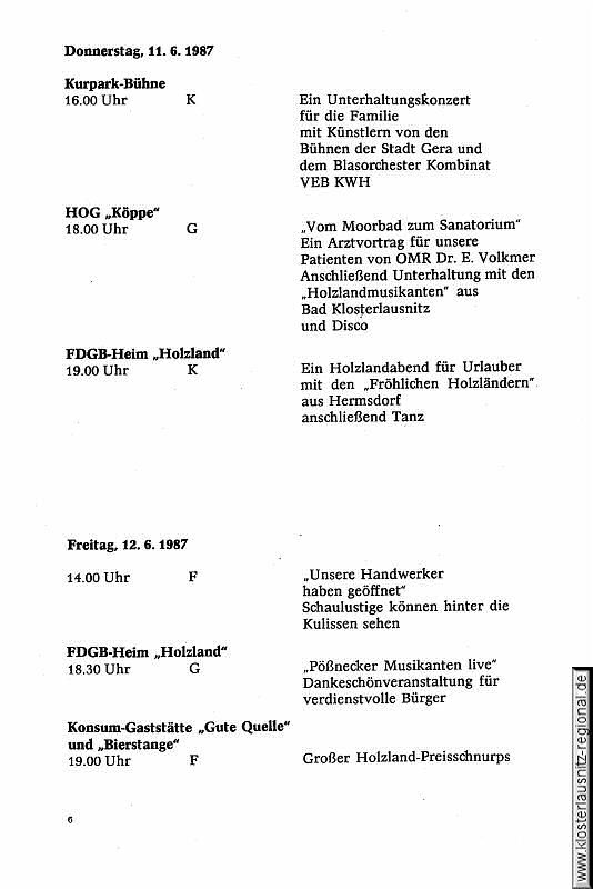 Festprogramm der 850-Jahr-Feier vom 5. bis 14.06.1987