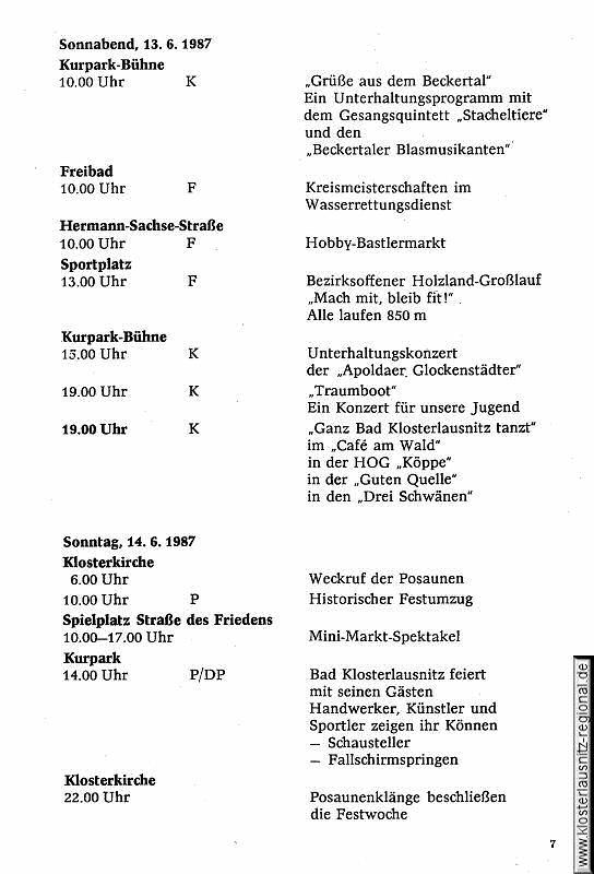 Festprogramm der 850-Jahr-Feier vom 5. bis 14.06.1987