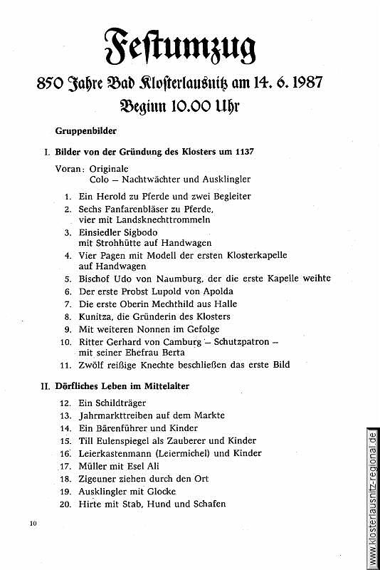 Festprogramm der 850-Jahr-Feier vom 5. bis 14.06.1987