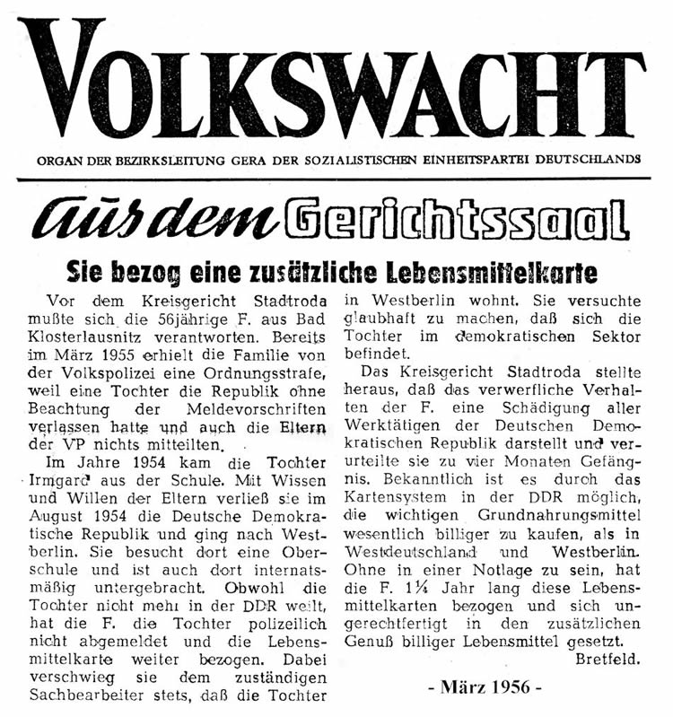 Volkswacht vom März 1956