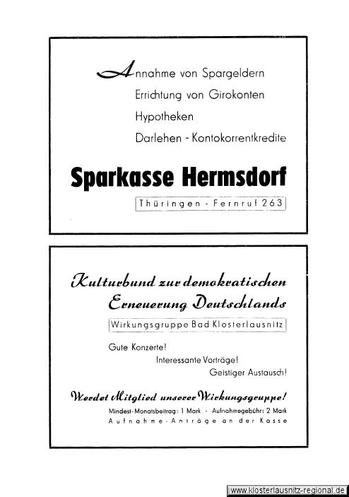 Frühjahrskunstausstellung Bad Klosterlausnitz vom 21. bis 29.03.1948