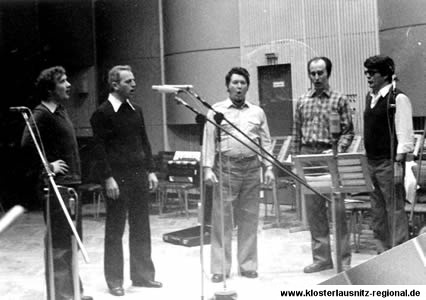 Am 12.01. und 01.03.1980 erfolgten Aufnahmen bei Radio DDR, Sender Weimar. Von links: Fritz Bauer, Ernst Seidel, Werner Wunderlich, Gerhard Förster und Erhard Walter.