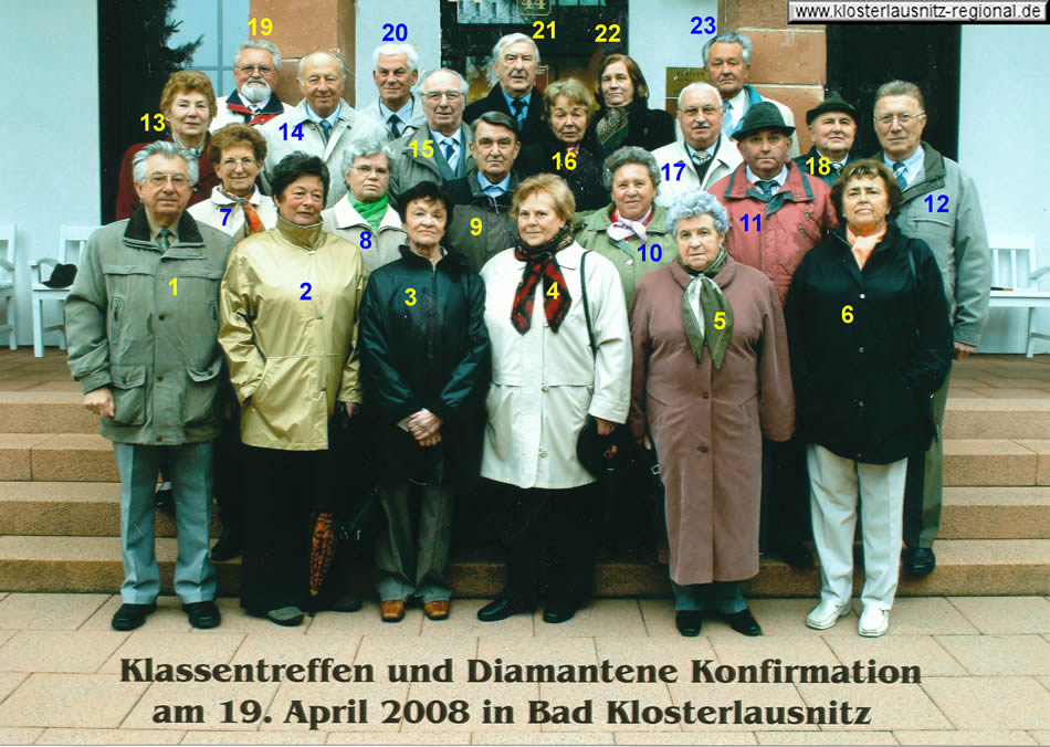 Klassenjahrgang 1940 bis 1948 Foto 19.04.2008 Treffen und Diamantene Konfirmation