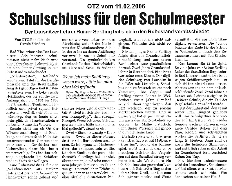 OTZ vom 11.02.2006 zu Rainer Serfling